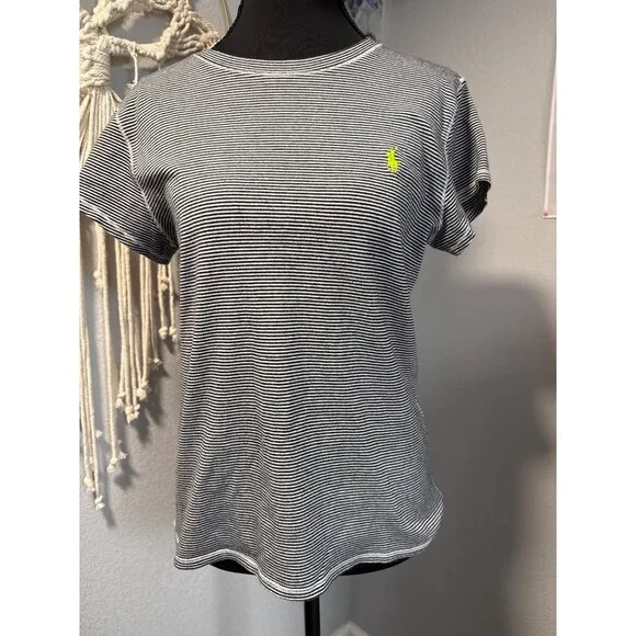 Ralph Lauren Womens XL Striped T-Shirt Black/White Cotton Short Sleeve Crew Neck - Picture 2 of 6